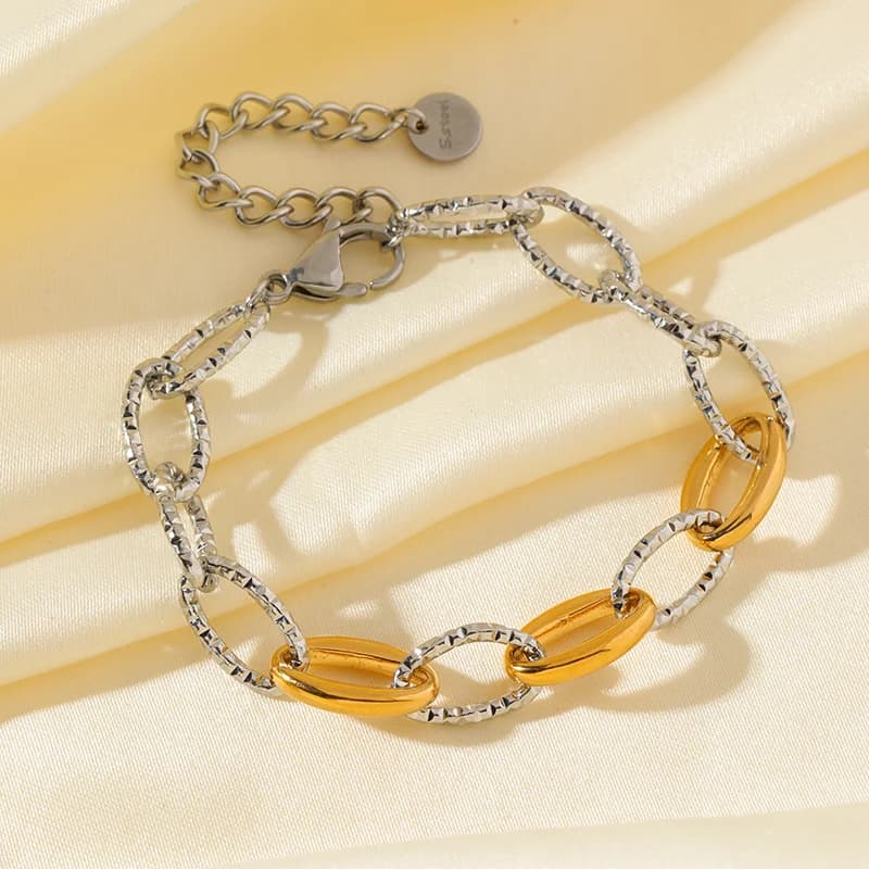 Gold and Silver Color Link Chain Bracelet Bangles
