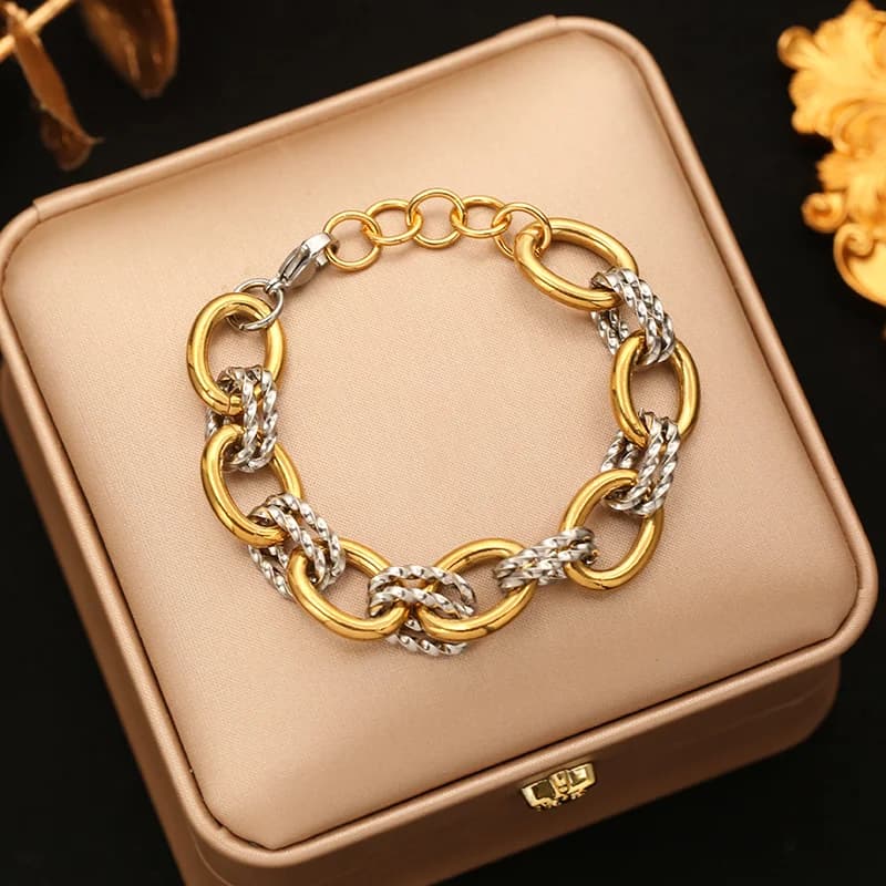 316L Stainless Steel Two-Tone Thick Chain Bangle