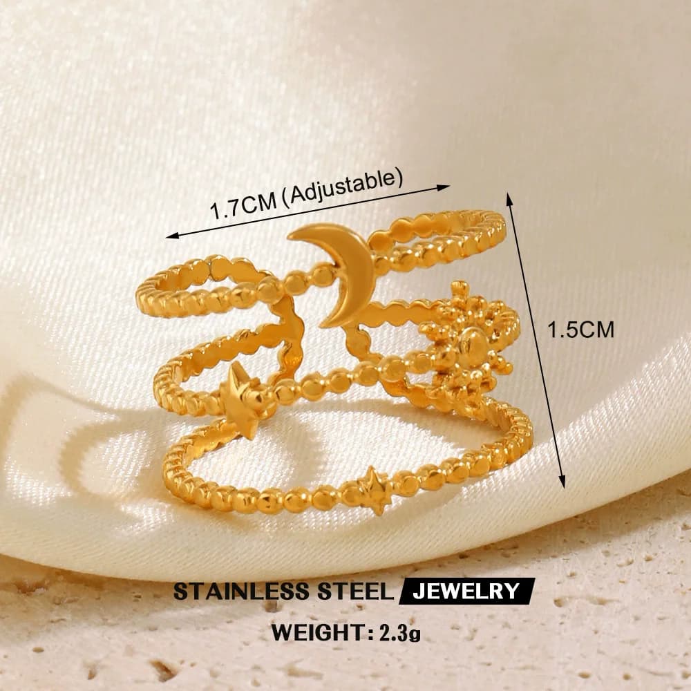 Gold Color Leaves and Heart Statement Ring