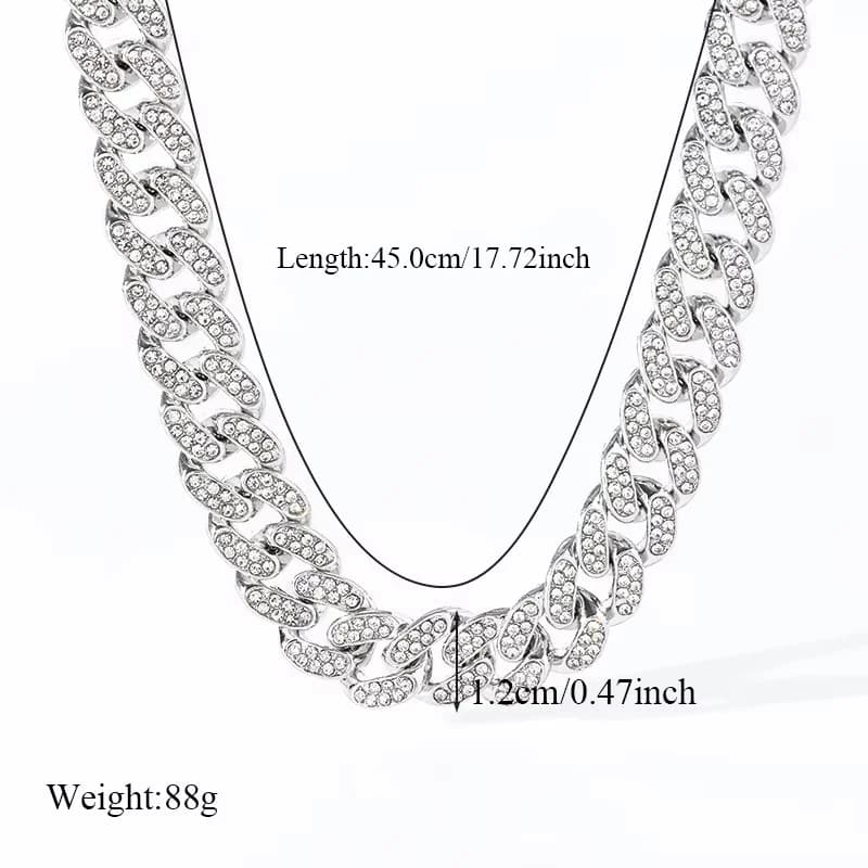 Thick Cuban Necklace and Bracelet Set, Silver