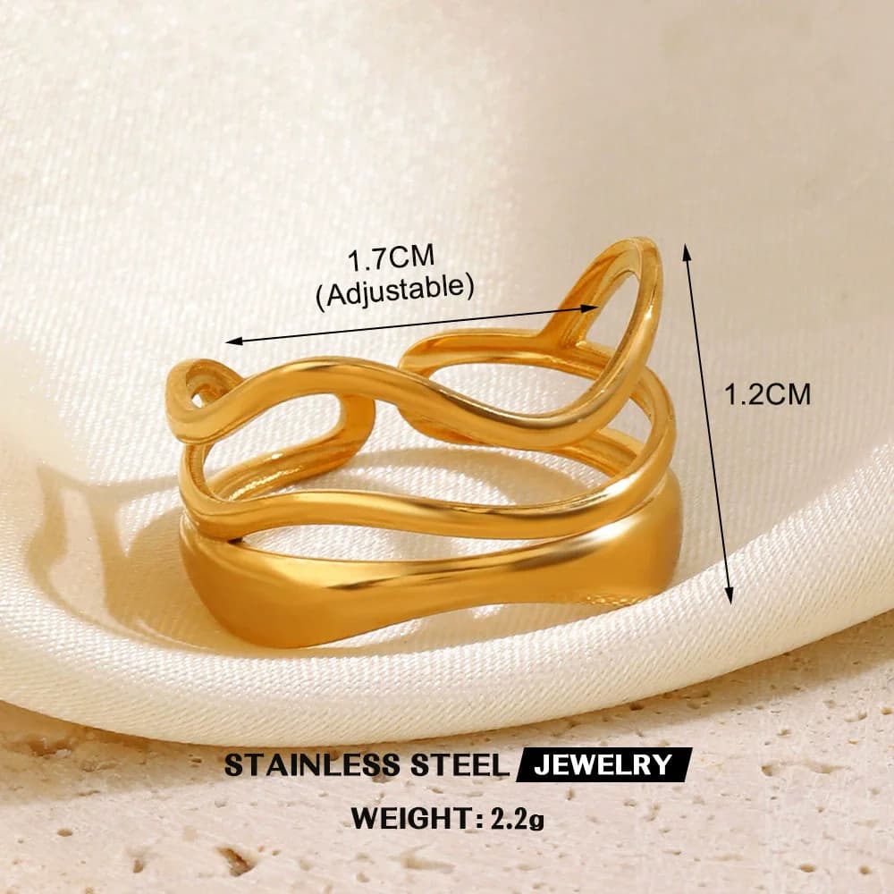 Gold Color Leaves and Heart Statement Ring