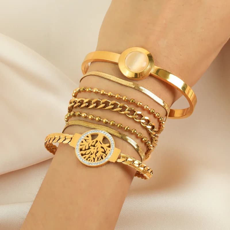 Gold Color Multi-Layer Stainless Steel Chain Bracelet