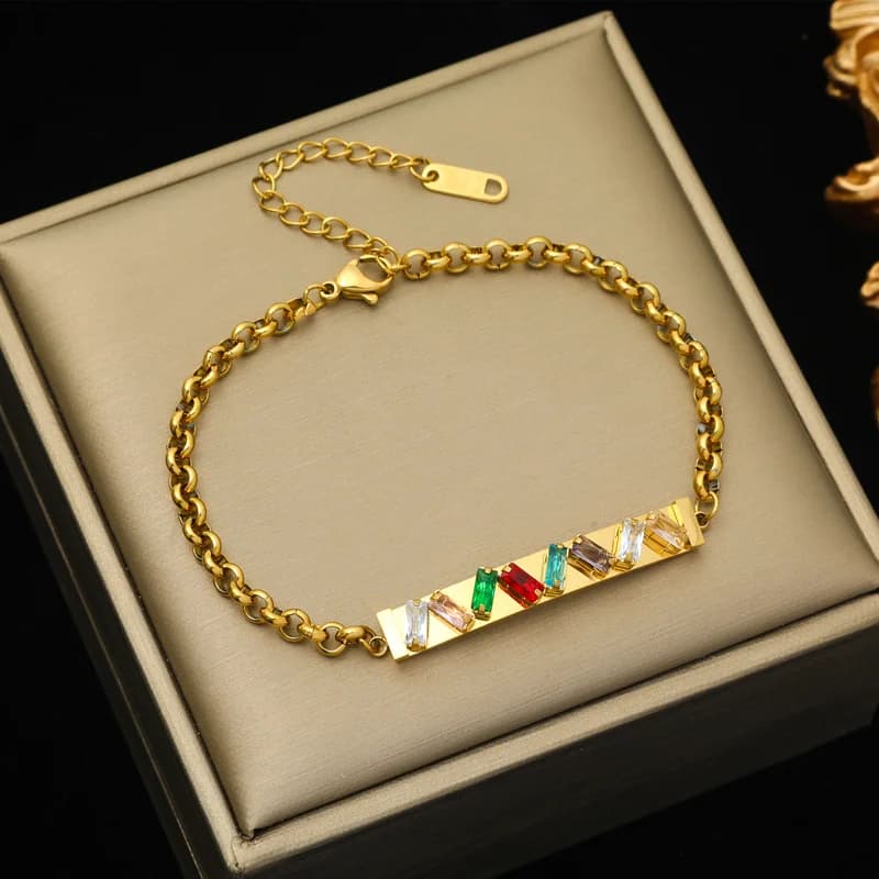 Stainless Steel Gold Double-Layer Zirconia Bracelet