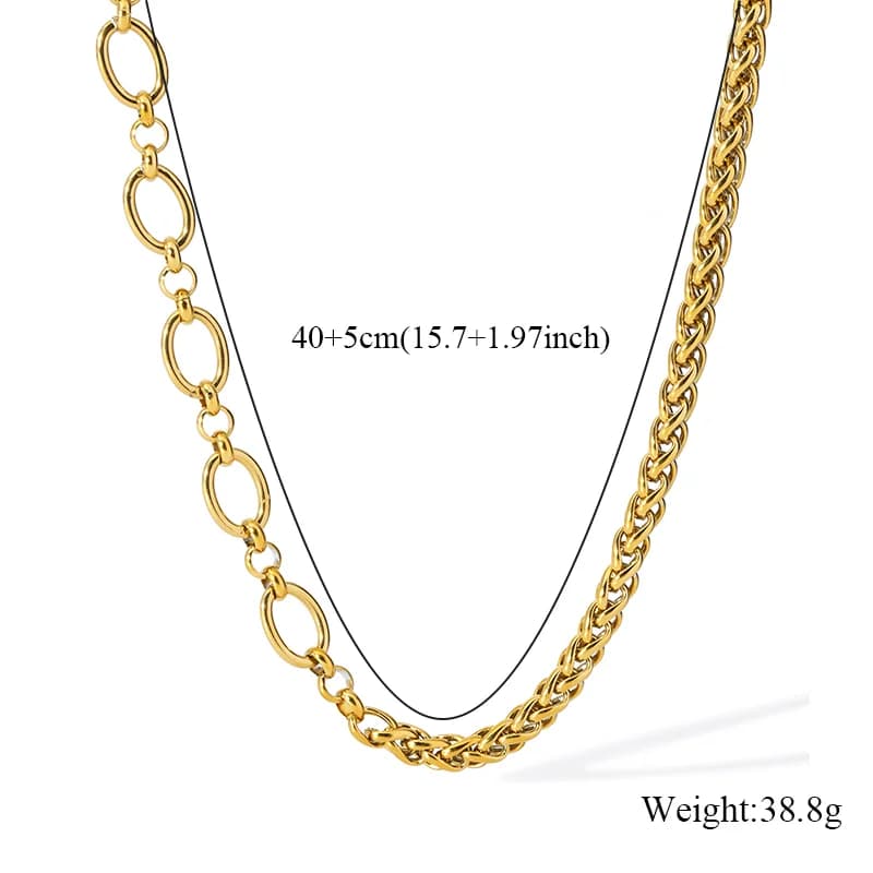 Asymmetric Chain Necklace and Bracelet Set, Gold