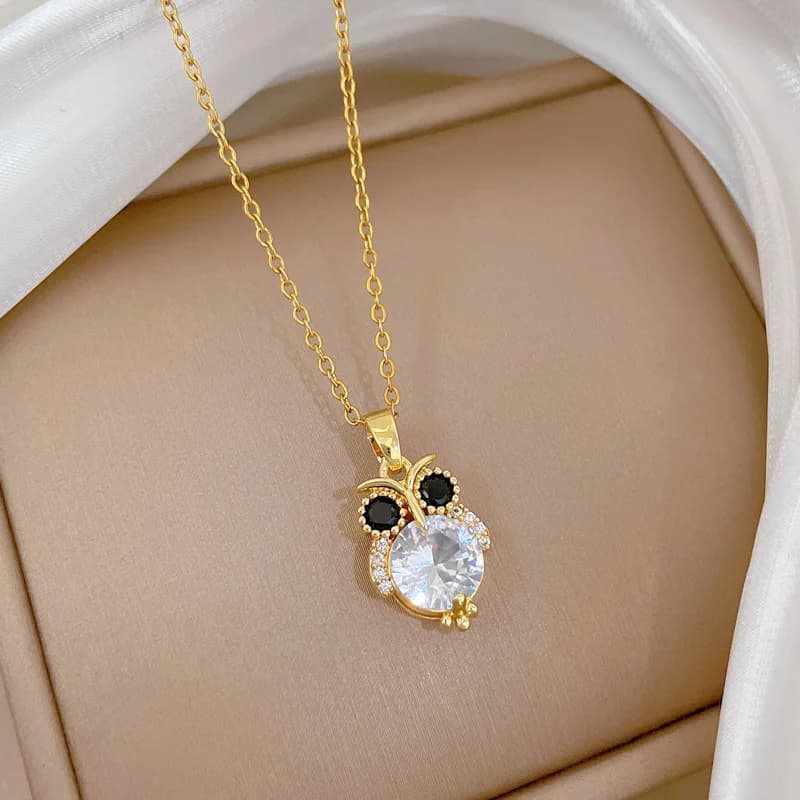 Owl Sparkling Zircon Pendant Necklace