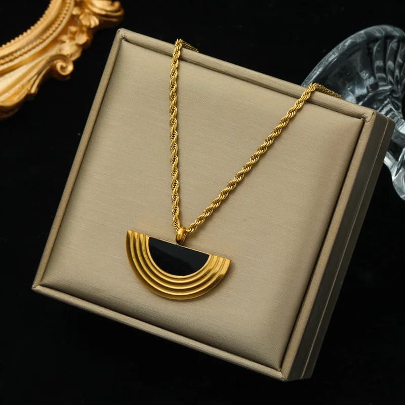 Geometric Semicircle Pendant Necklace and Earrings Set