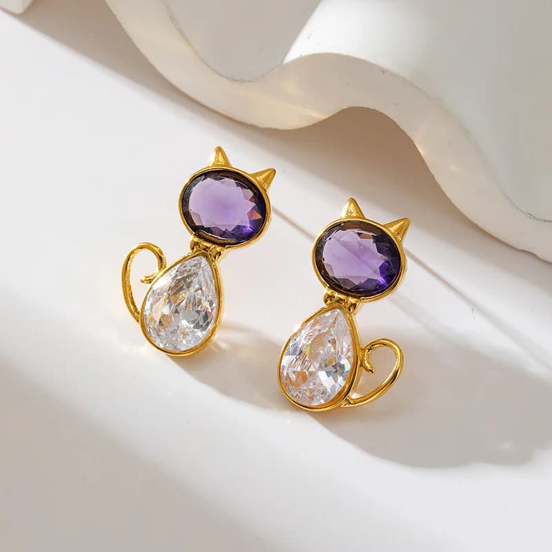 Stainless Steel Zircon Crystal Dangle Earrings