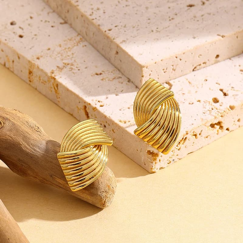 316L Stainless Steel Gold Plated Geometric Stud Earrings