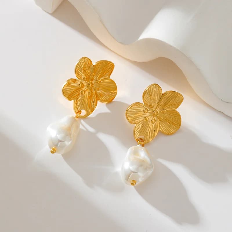 Blue Stone Drop Dangle Earrings, Gold Plated