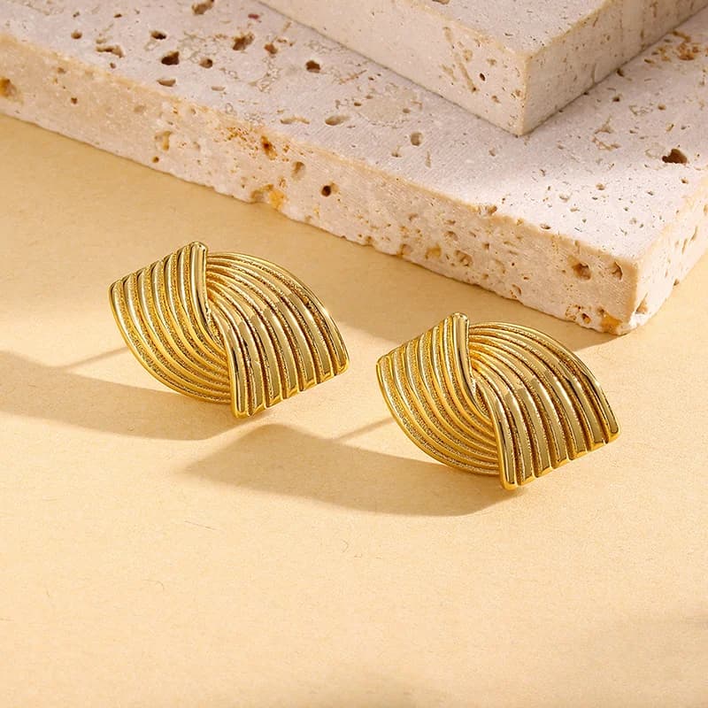 316L Stainless Steel Gold Plated Geometric Stud Earrings
