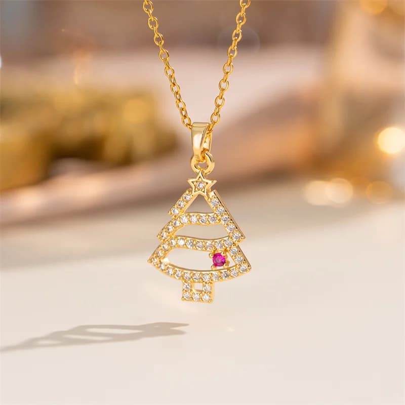 Christmas Tree Zircon Pendant Necklace