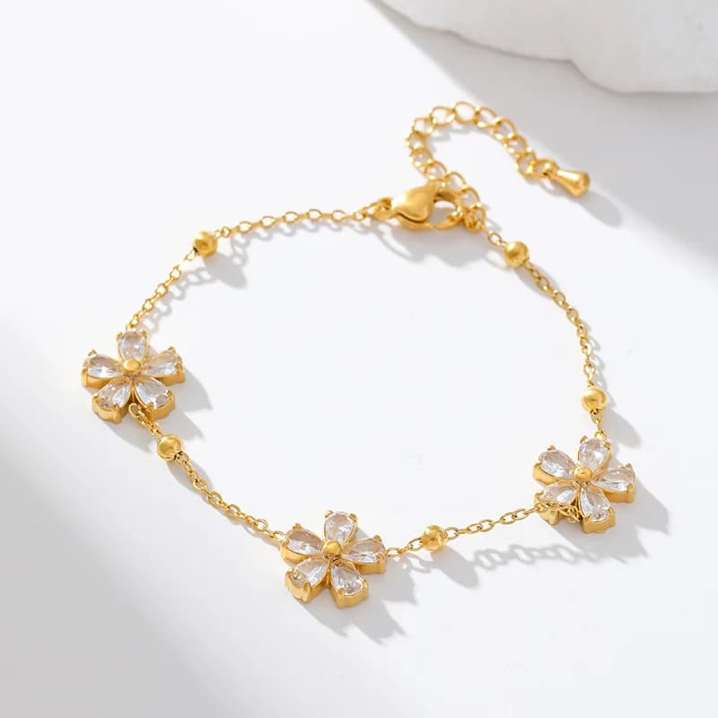 Zircon Flower Necklace, Earring and Bracelet Set