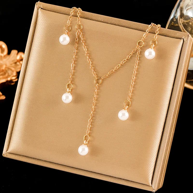 Stainless Steel Artificial Turquoise Double Layer Necklace