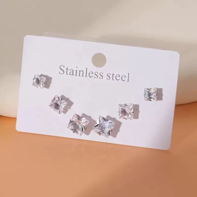 3-Pair Triangular Heart Hoop and Stud Earring Set