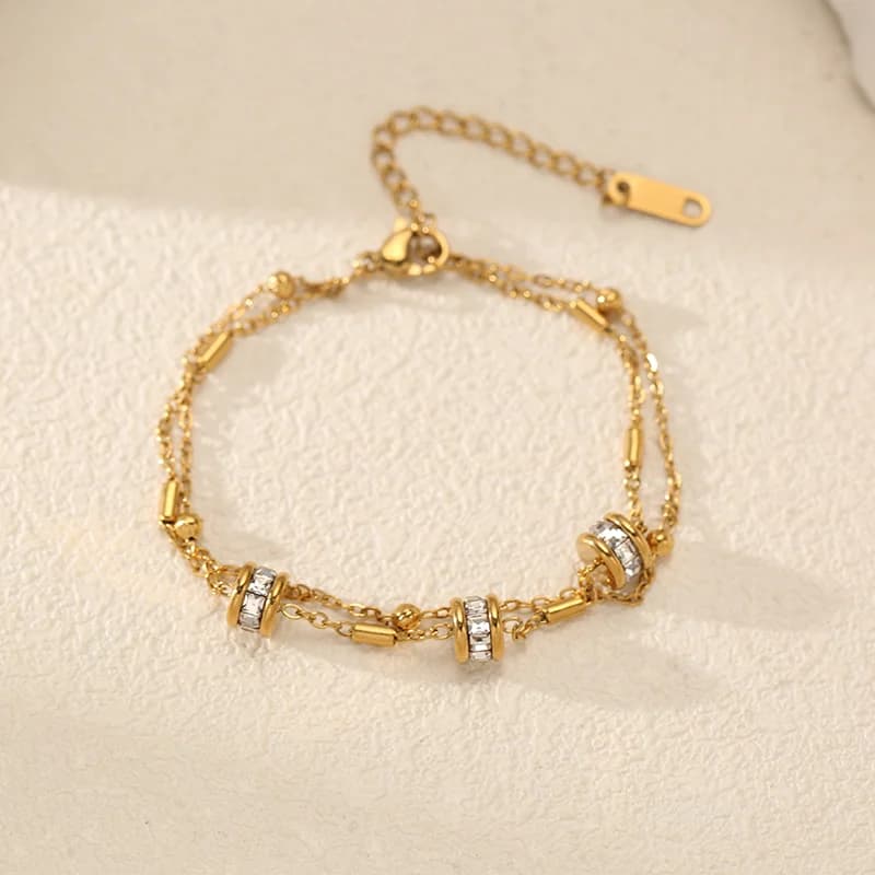 18K Gold Plated Synthetic Zircon Beaded Bracelet