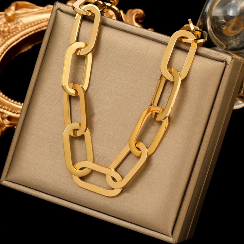Stainless Steel Gold Thick Chain Necklace