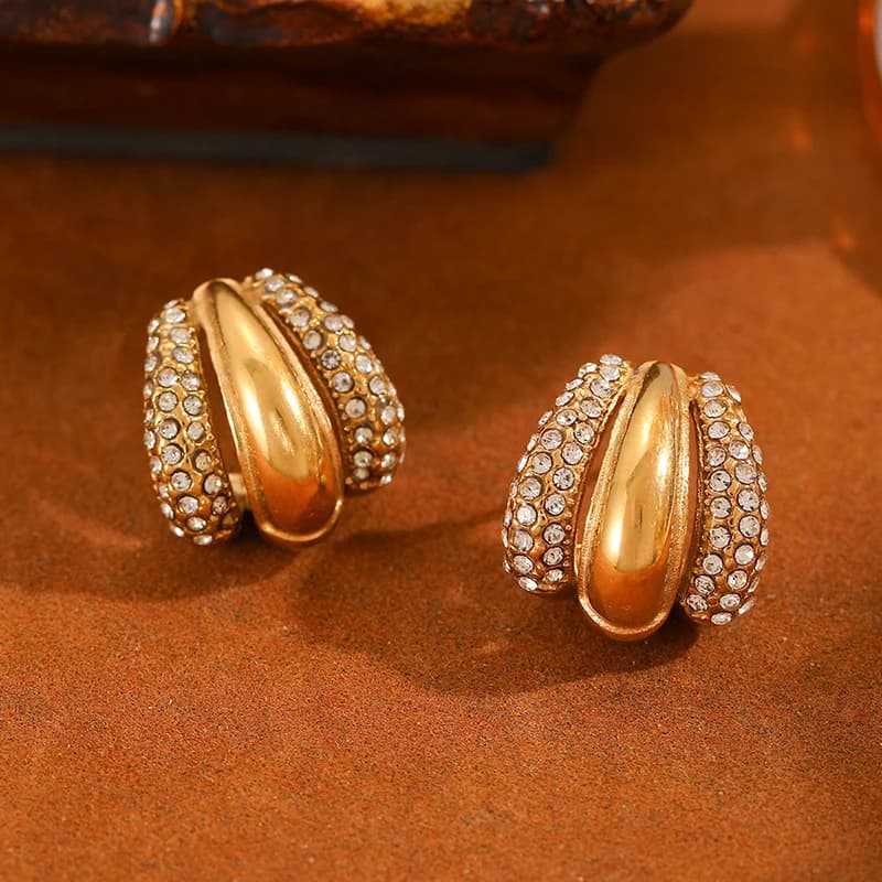 Geometric C-Shaped Zircon Stud Earrings