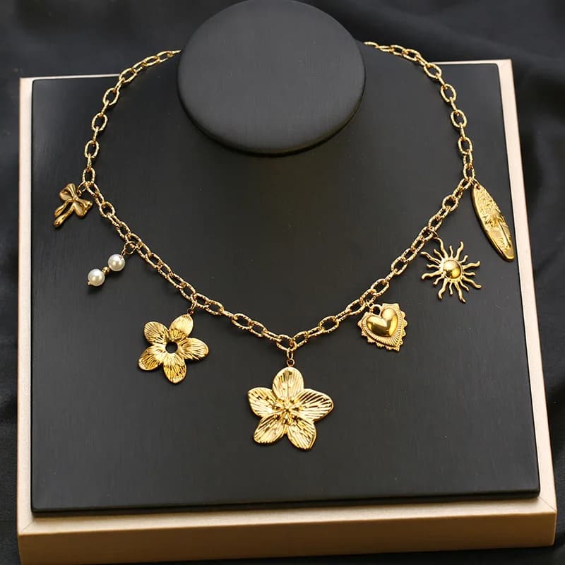 Gold Color Flower Pendant Necklace