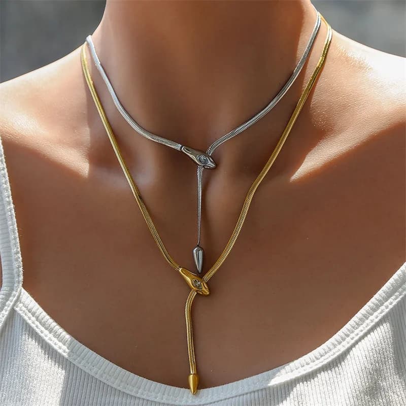 Snake-Head Long Pendant Y-Shaped Necklace