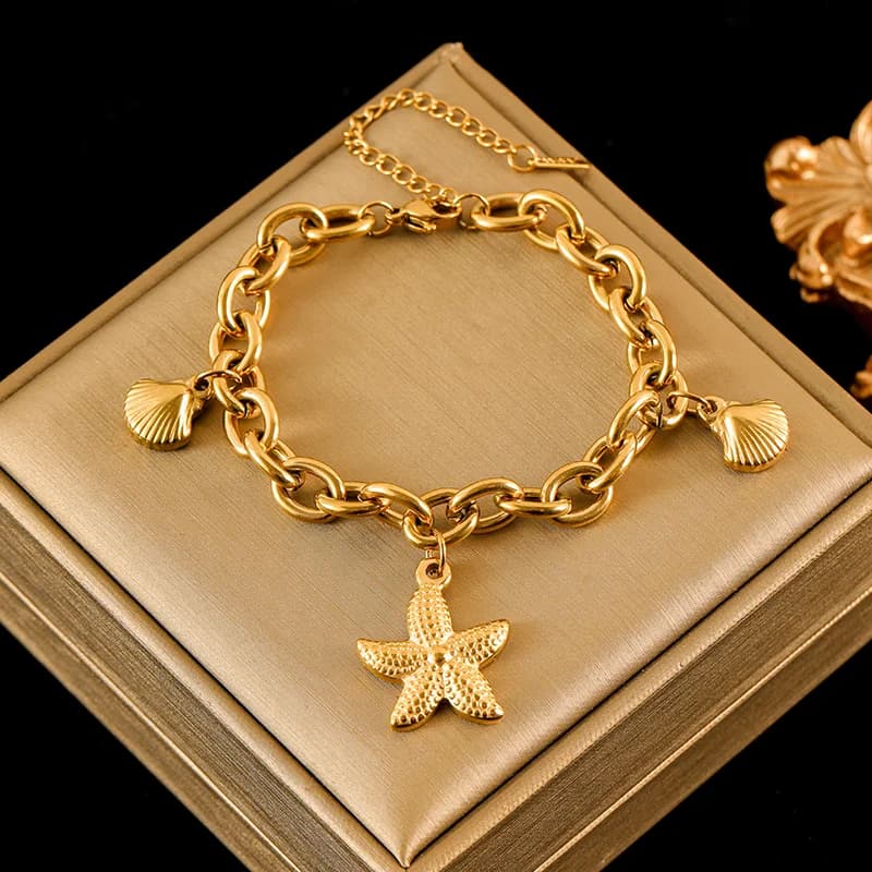 Starfish Shell Charm Bracelet, Gold-Plated