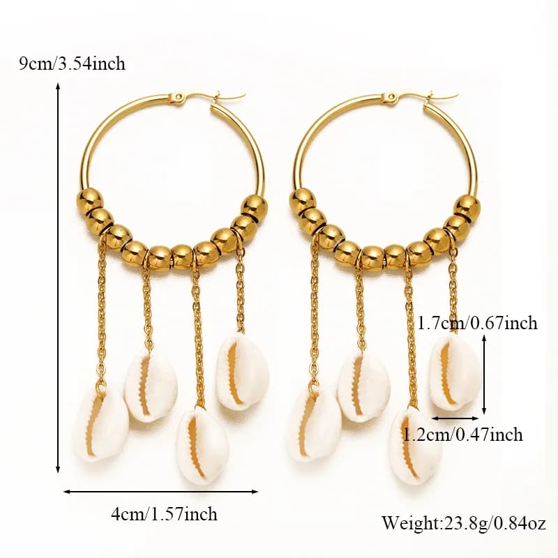 Shell Tassel Pendant Hoop Earrings