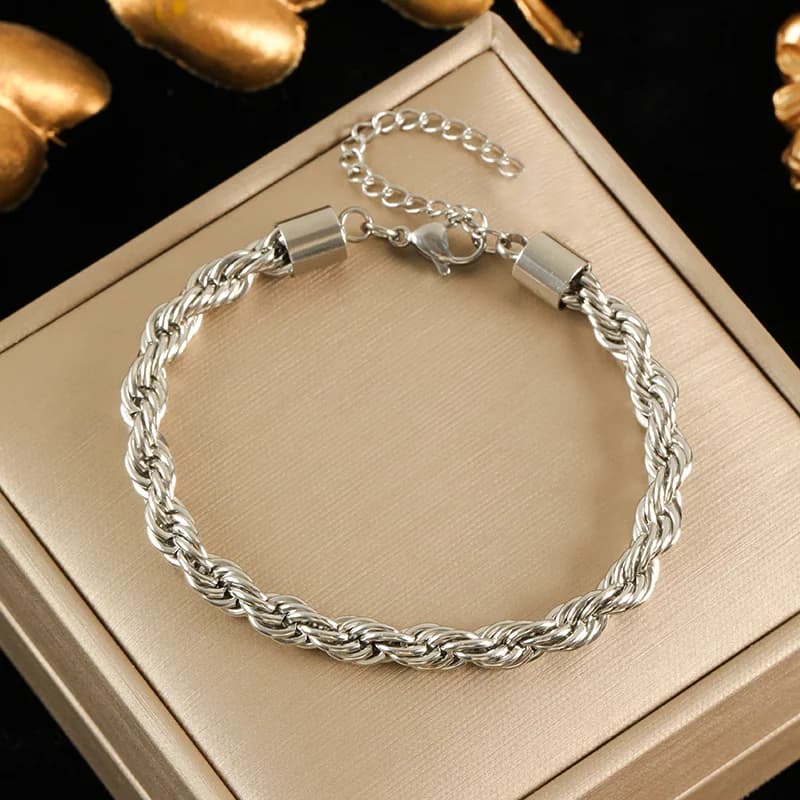 Polished Chain Wide Bangle, Gold Color