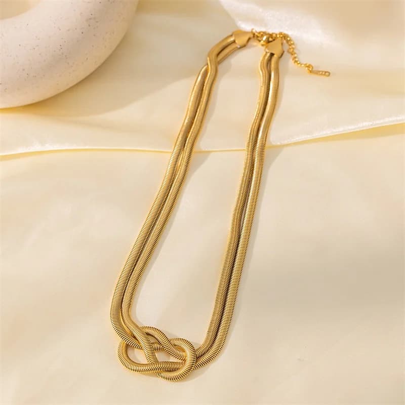 Multi-Layer Gold Color Chain Necklace, Stainless Steel