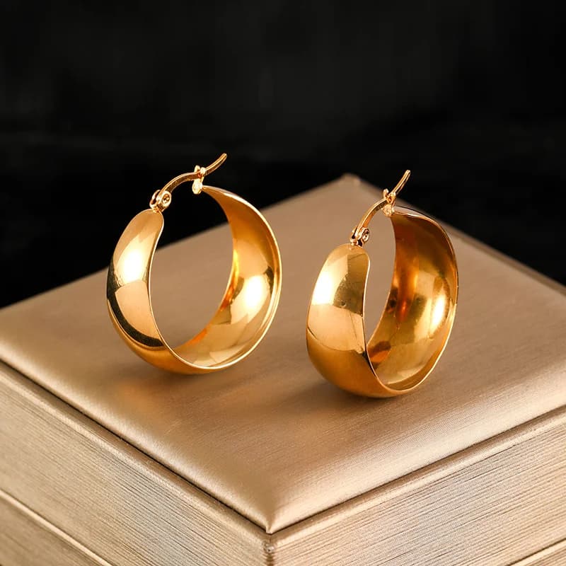 C-Shape Stud Earrings, Gold Plated Stainless Steel