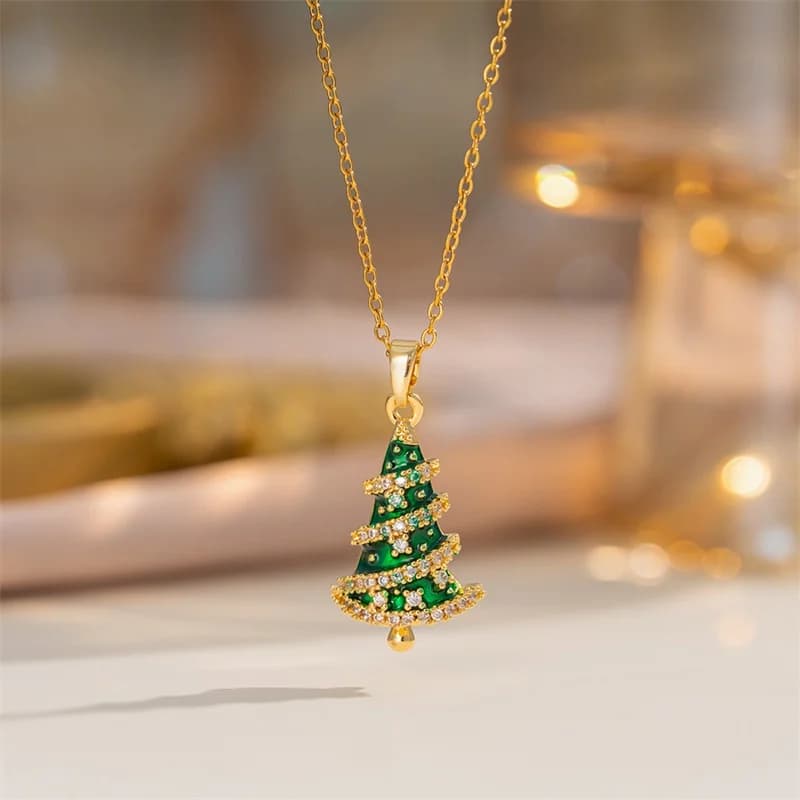 Christmas Tree Zircon Pendant Necklace