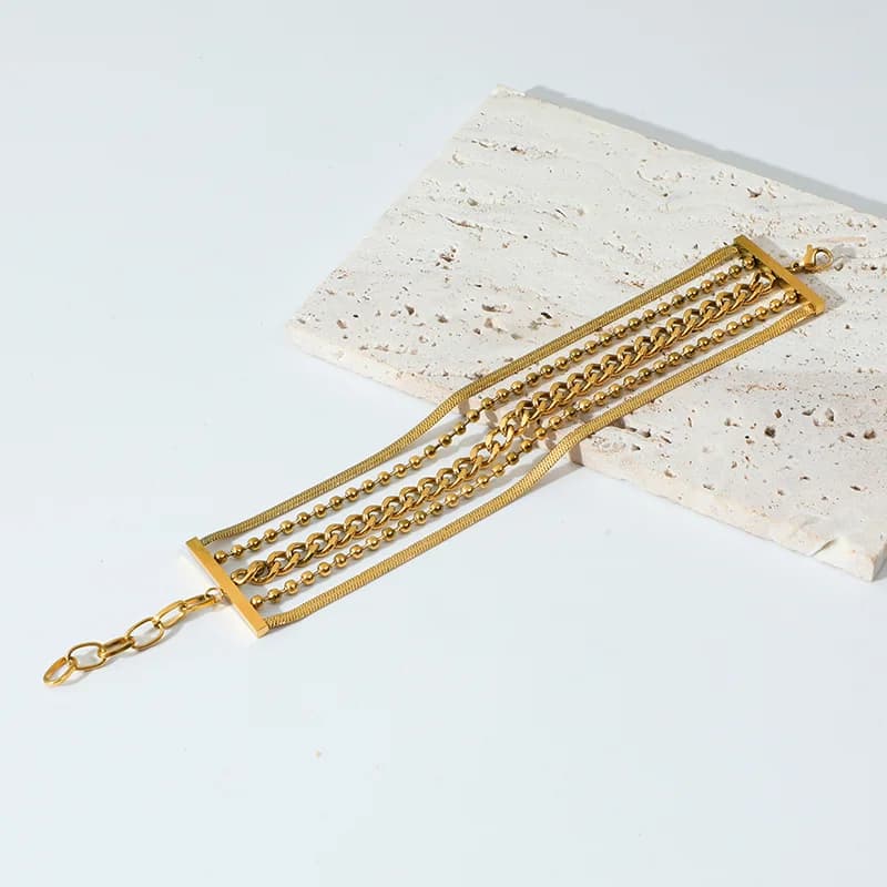 Gold Color Multi-Layer Stainless Steel Chain Bracelet