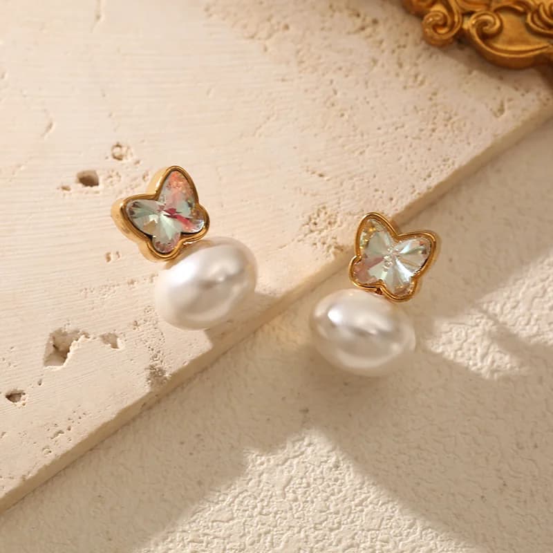 Butterfly Pearl Stud Earrings
