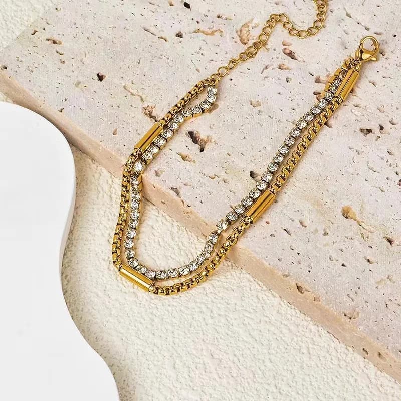 Stainless Steel Gold Double-Layer Zirconia Bracelet