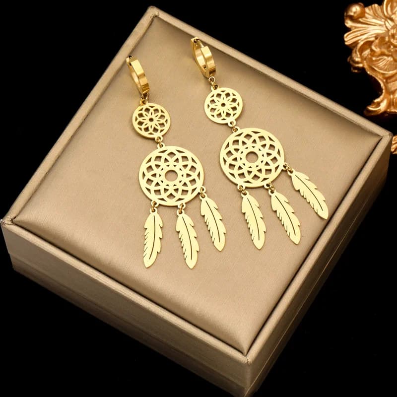 Feather Dream Catcher Dangle Earrings