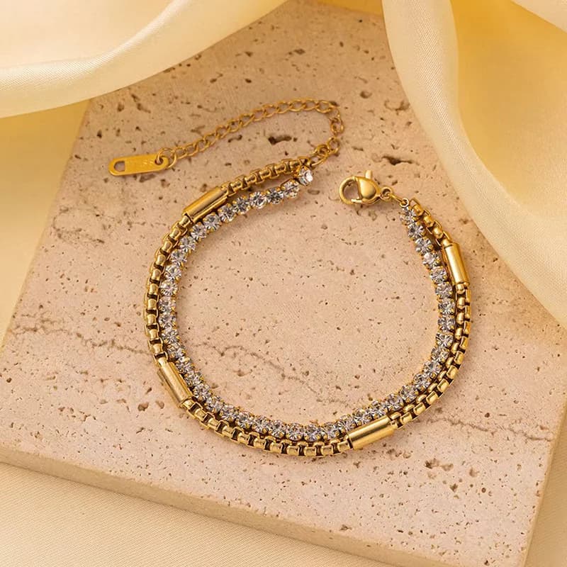 Stainless Steel Gold Double-Layer Zirconia Bracelet