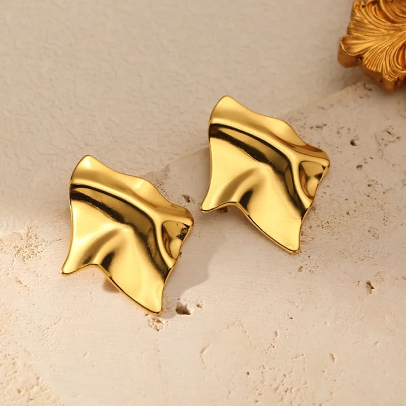 Stainless Steel Gold Color Irregular Geometric Stud Earrings