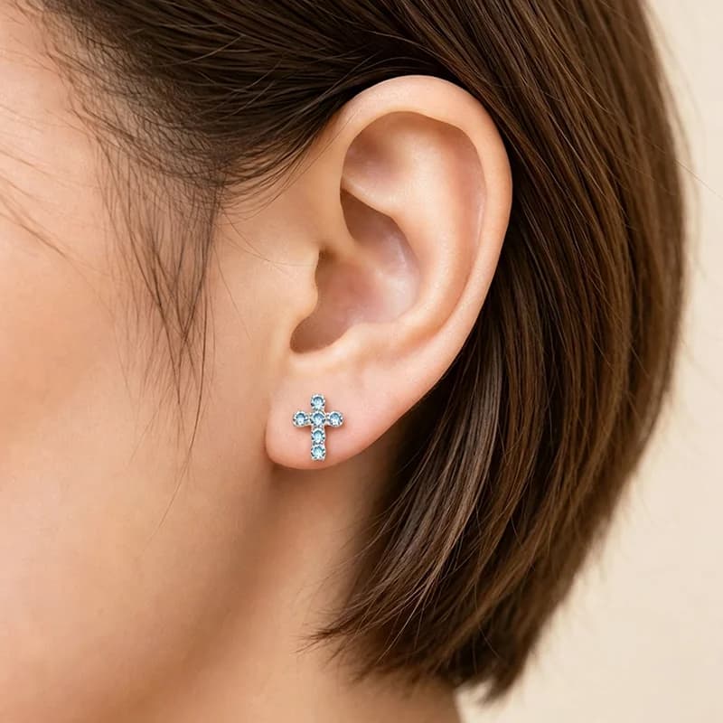 Body piercing z tytanu w kształcie spiralnego krzyża z cyrkonią