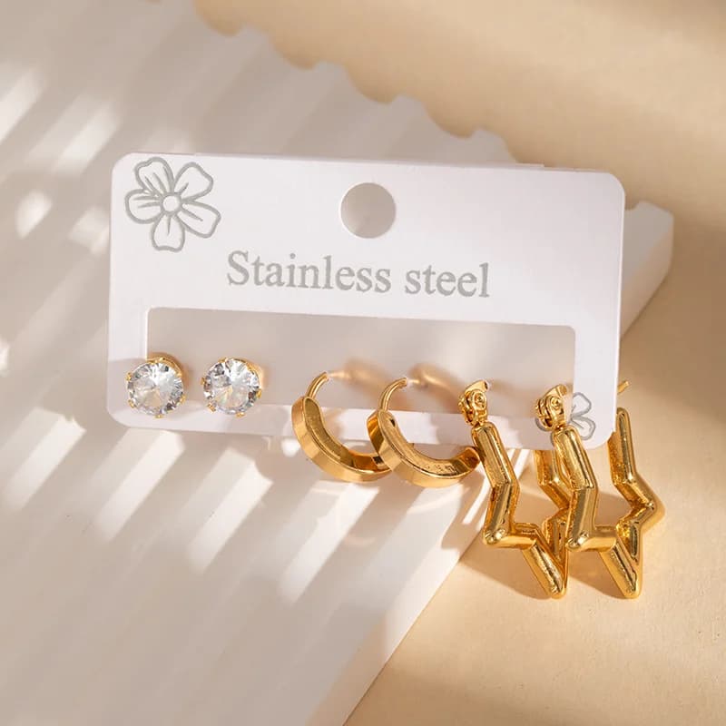 Stainless Steel Zircon Heart Stud Earring Set