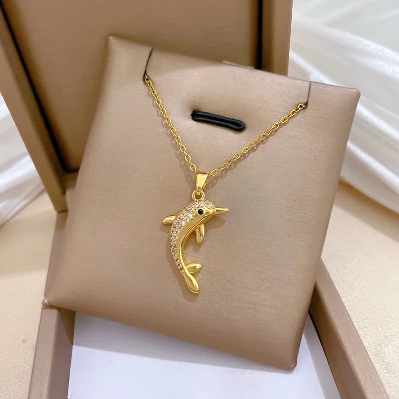 Cubic Zirconia Dolphin Pendant Necklace