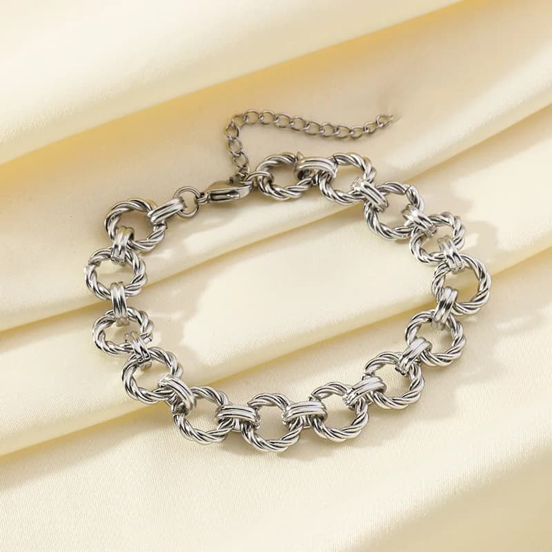 Polished Chain Wide Bangle, Gold Color