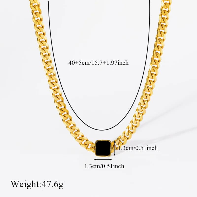 Square Black Stone Gold Color Necklace