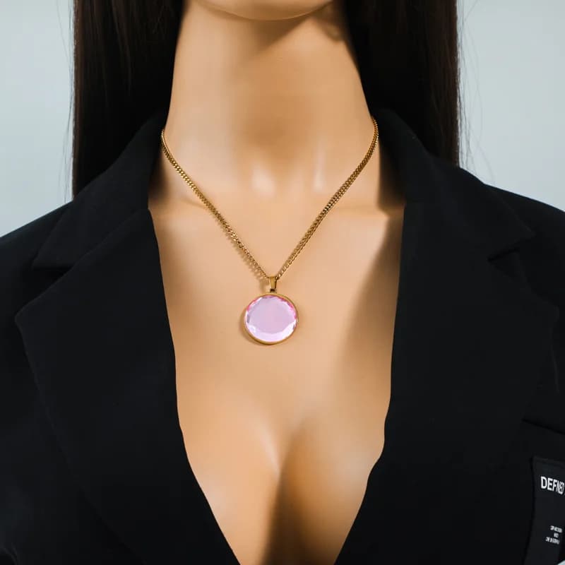 Round Crystal Pendant Choker Necklace