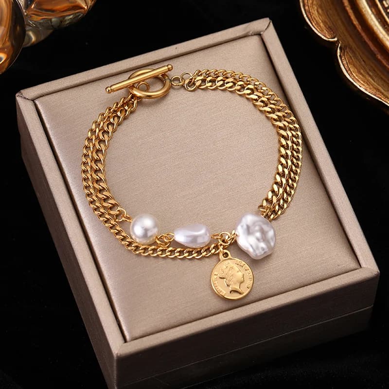 Gold Color Multilayer Charm Bracelet Bangle