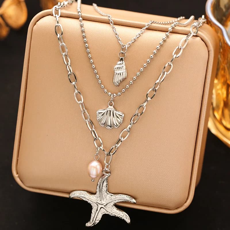Starfish Pendant Necklace, Stainless Steel