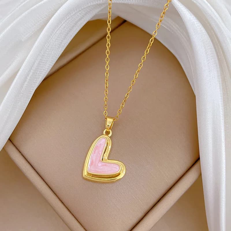 Pink Heart Love Pendant Necklace