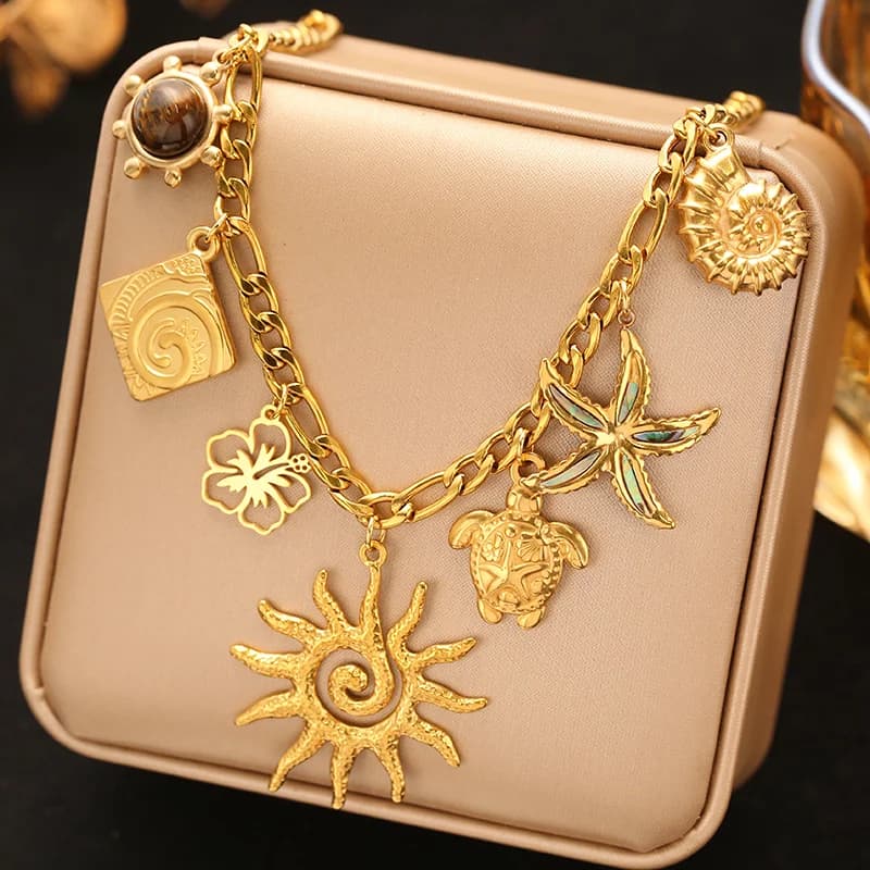 Vintage Sun Pendant Scarf Necklace