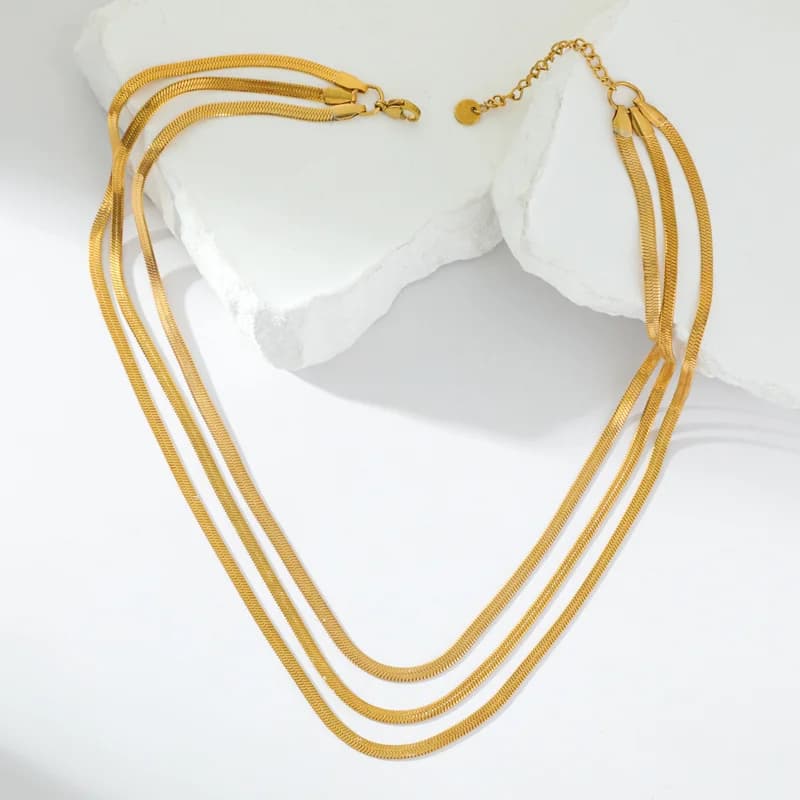 Multi-Layer Gold Color Chain Necklace, Stainless Steel