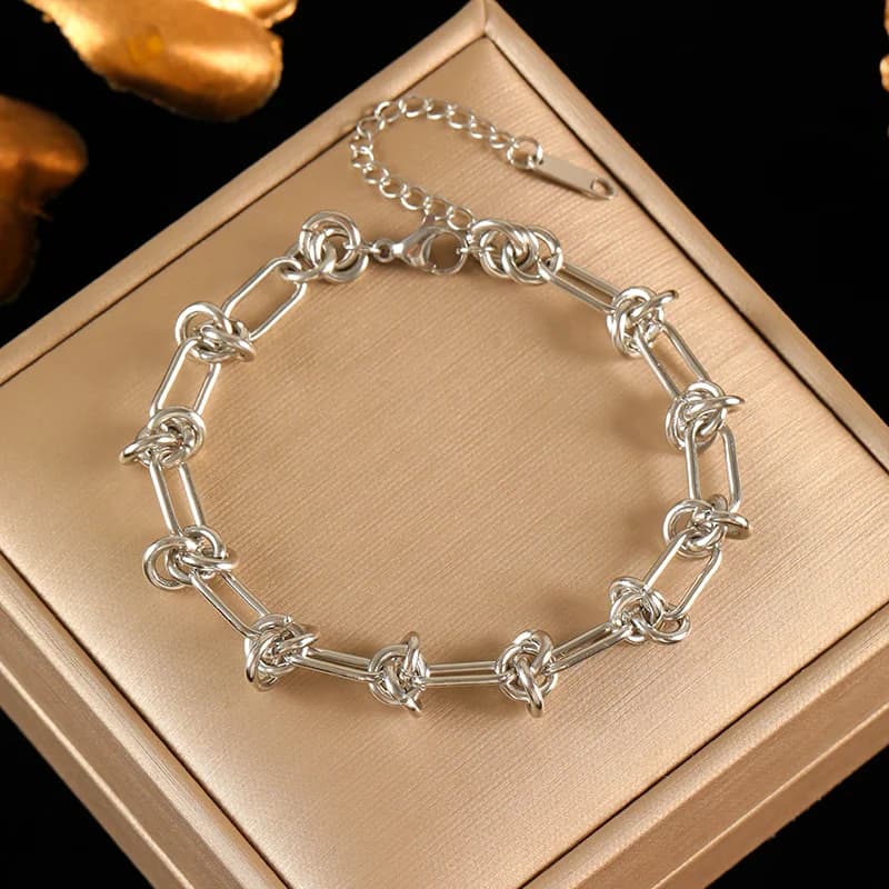 Silver Color Chain Bangle Bracelet, Stainless Steel