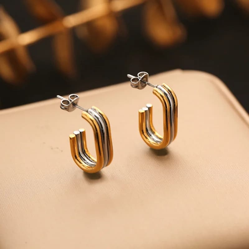 316L Stainless Steel Two-Tone Geometric Stud Earrings