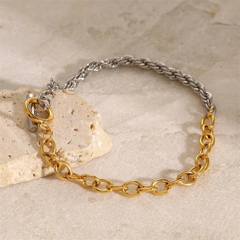 Polished Chain Wide Bangle, Gold Color