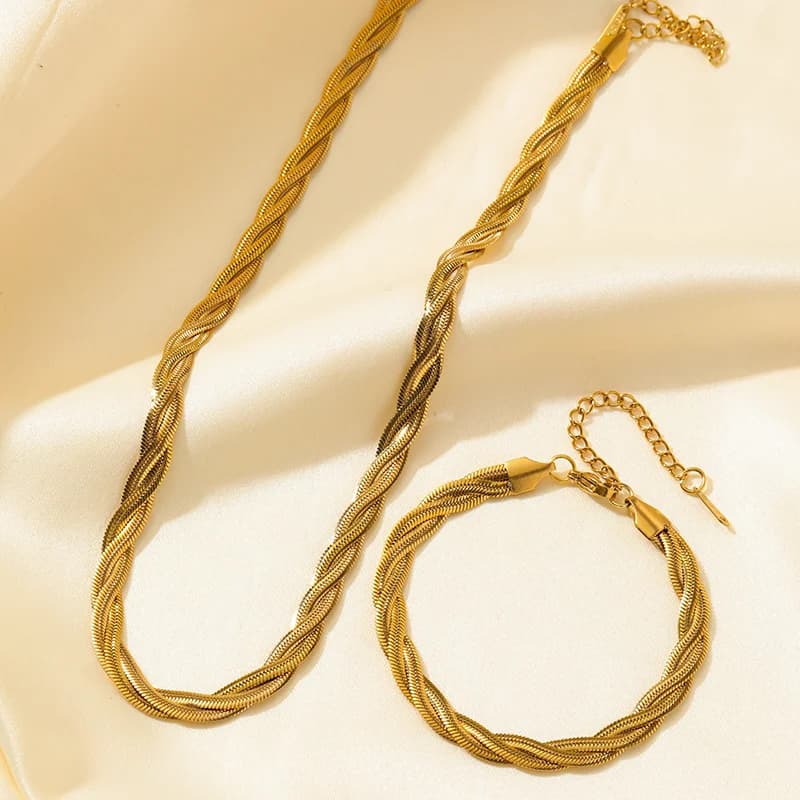Cross Woven Chain Necklace and Bracelet Set